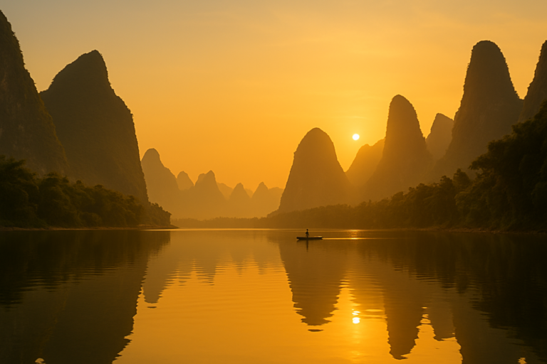 Fiume Li e pinnacoli carsici a Guilin