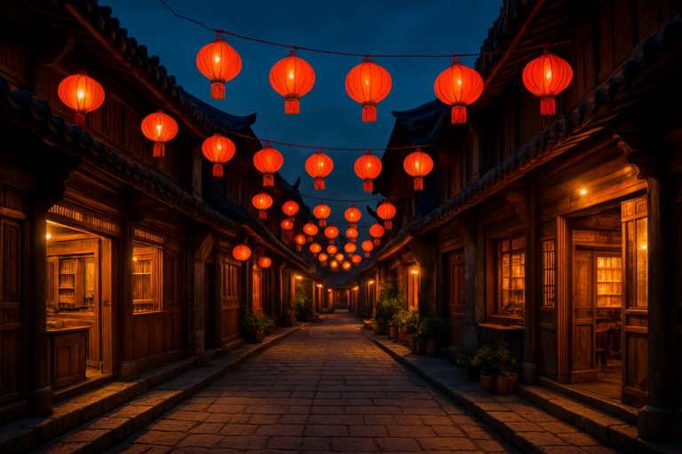 Viaggio in Cina: strada tradizionale con lanterne