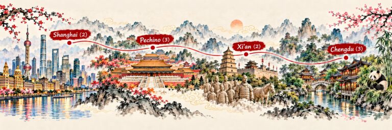 Mappa dell’itinerario Grand Tour della Cina: Shanghai, Pechino, Xi’an e Chengdu