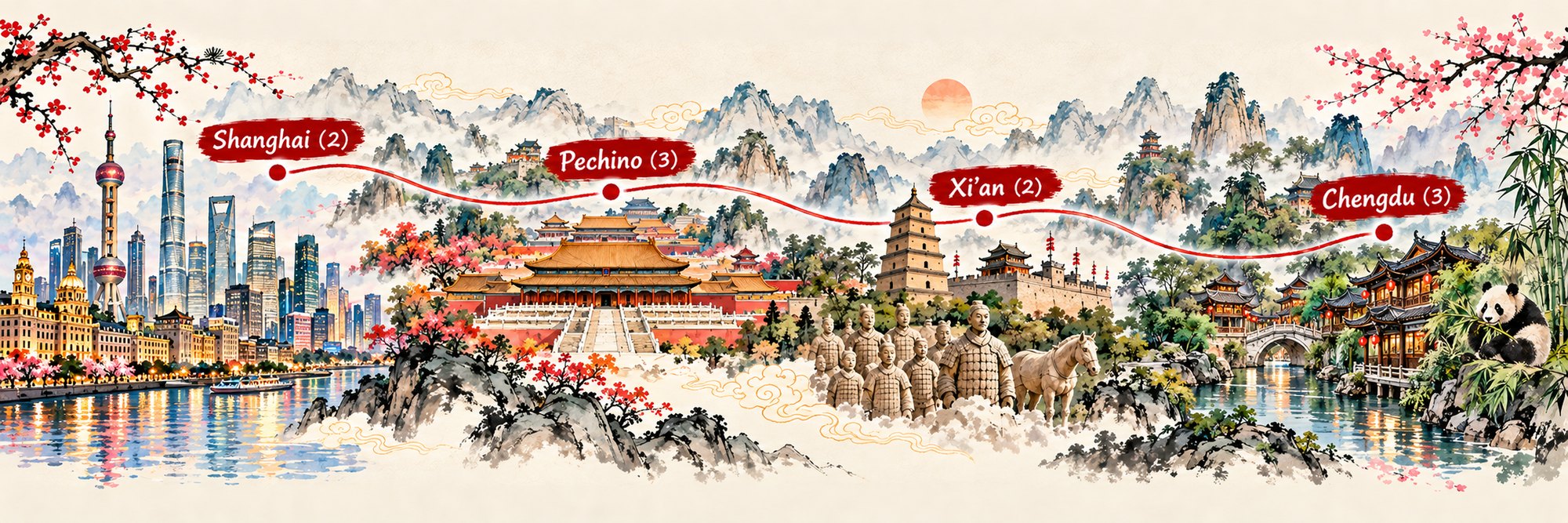Mappa dell’itinerario Grand Tour della Cina: Shanghai, Pechino, Xi’an e Chengdu
