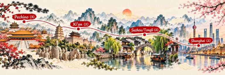 Cina e la Venezia d’Oriente – mappa dell’itinerario Mappa dell’itinerario Cina e la Venezia d’Oriente: Pechino, Xi’an, Suzhou e Tongli e Shanghai