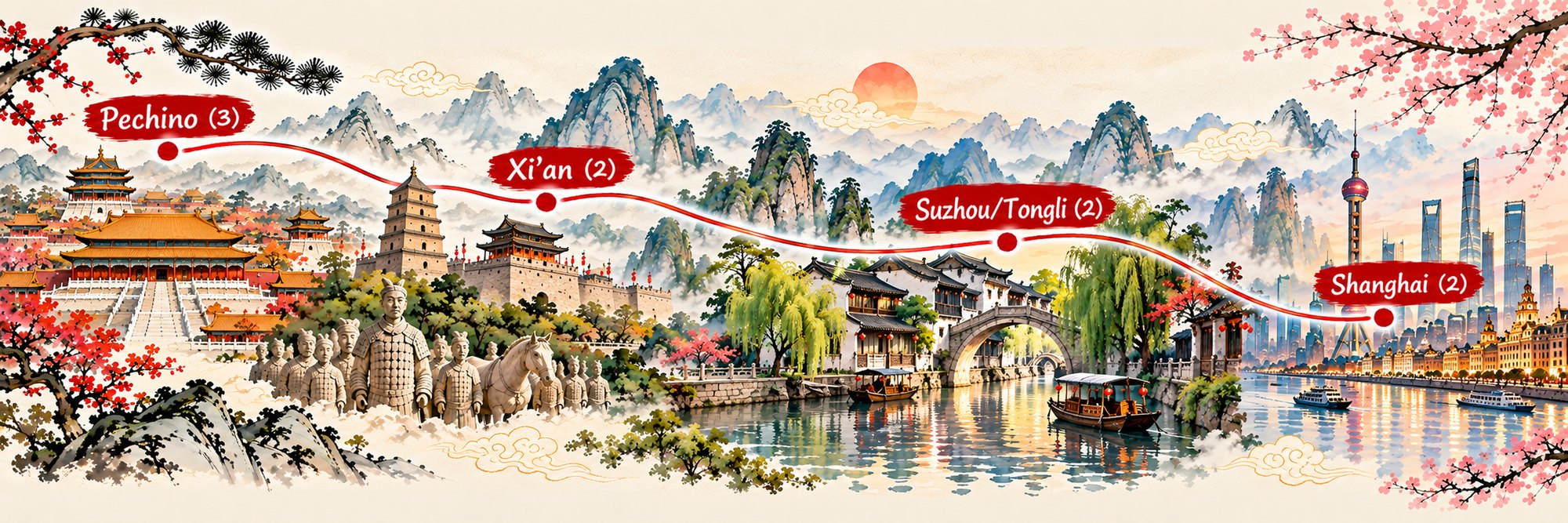 Mappa dell’itinerario Cina e la Venezia d’Oriente: Pechino, Xi’an, Suzhou e Tongli e Shanghai