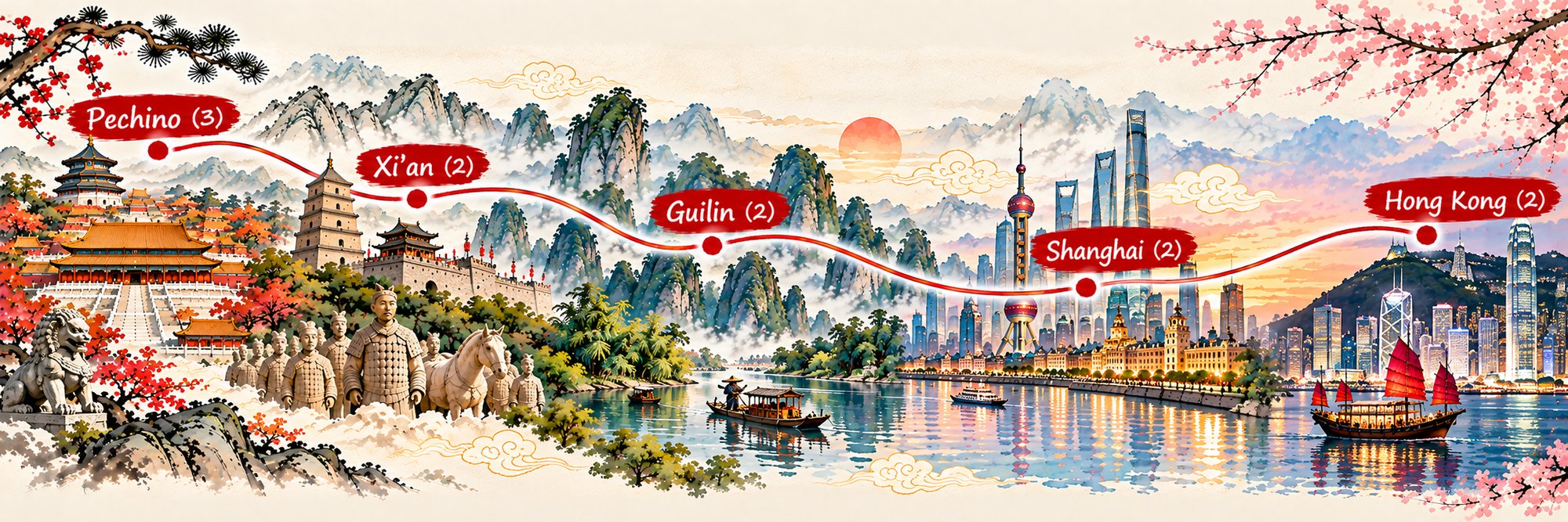 Mappa dell’itinerario Da Pechino a Hong Kong: Pechino, Xi’an, Guilin, Shanghai e Hong Kong