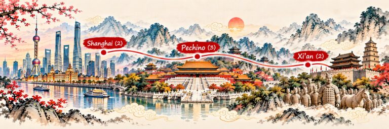 Da Shanghai alla Via della Seta – mappa dell’itinerario Mappa dell’itinerario Da Shanghai alla Via della Seta: Shanghai, Pechino e Xi’an