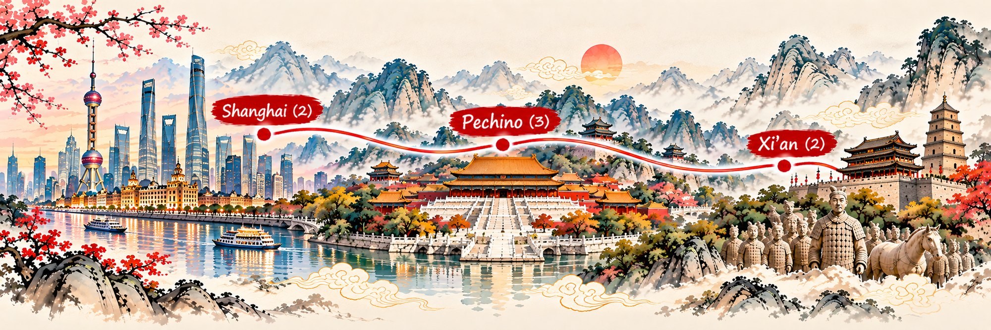Mappa dell’itinerario Da Shanghai alla Via della Seta: Shanghai, Pechino e Xi’an