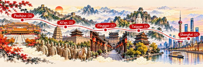 Cina e la Città Murata – mappa dell’itinerario Mappa dell’itinerario Cina e la Città Murata: Pechino, Xi’an, Pingyao, Taiyuan e Shanghai
