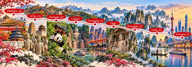 Cina Infinita – mappa dell’itinerario Mappa dell’itinerario Cina Infinita: Pechino, Xi’an, Chengdu, Chongqing, Zhangjiajie, Guilin e Shanghai