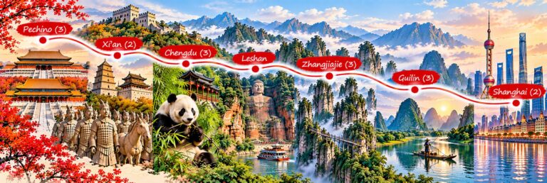 Cina Senza Fretta – mappa dell’itinerario Mappa dell’itinerario Cina Senza Fretta: Pechino, Xi’an, Chengdu, Zhangjiajie, Guilin e Shanghai