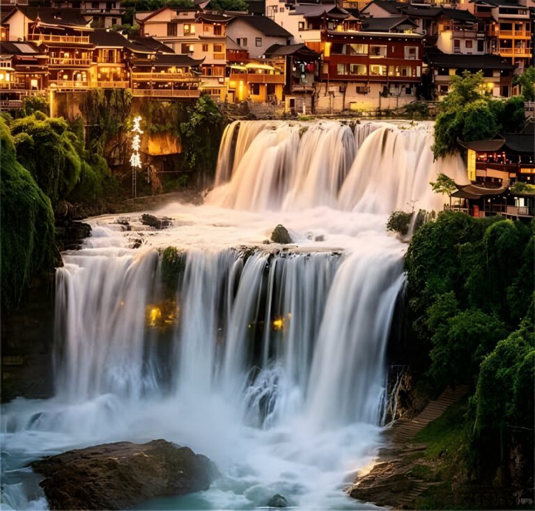 La cascata che attraversa il borgo di Furong La cascata che attraversa il borgo di Furong
